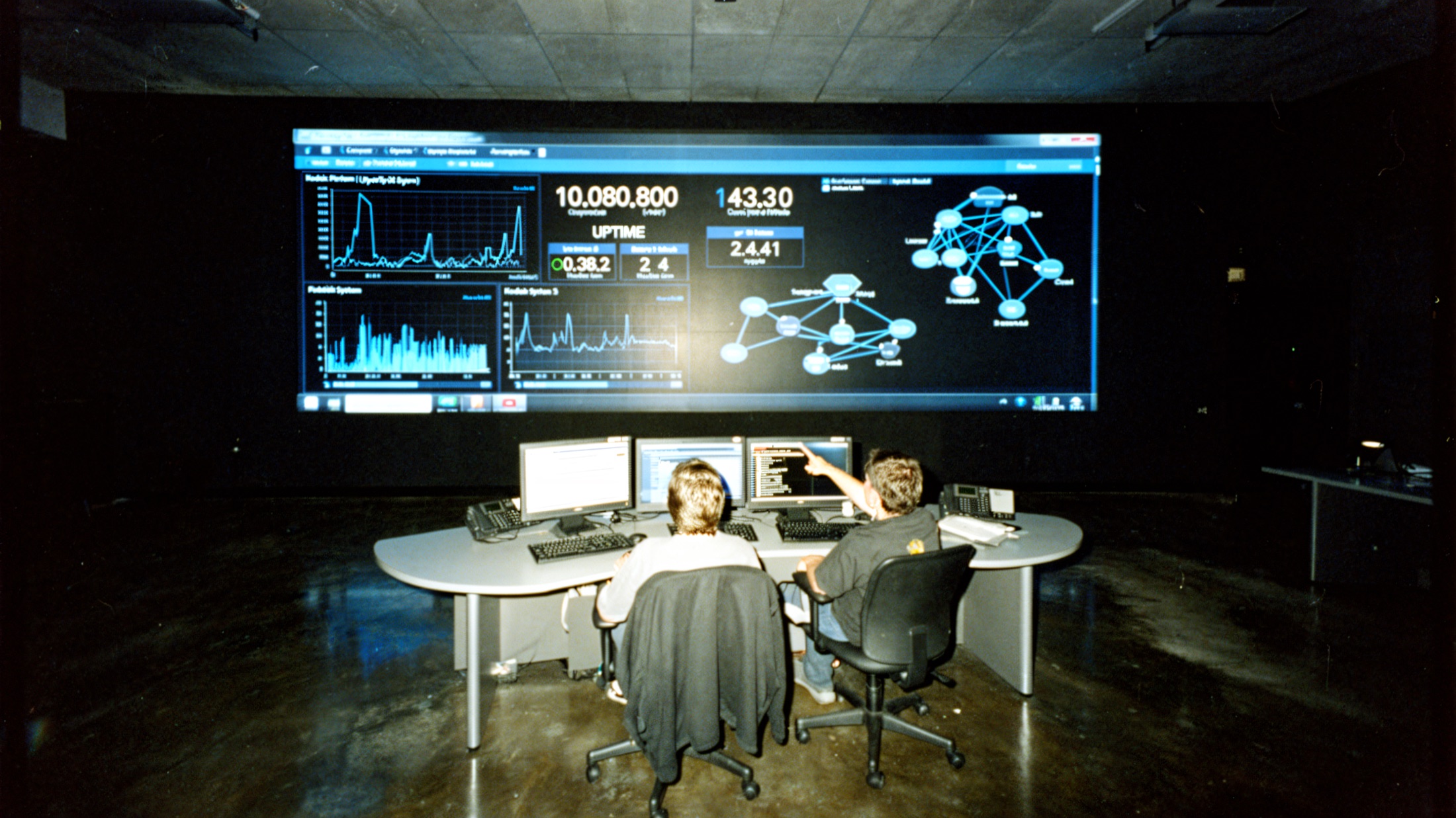 An operations team at work around a lit conference table.